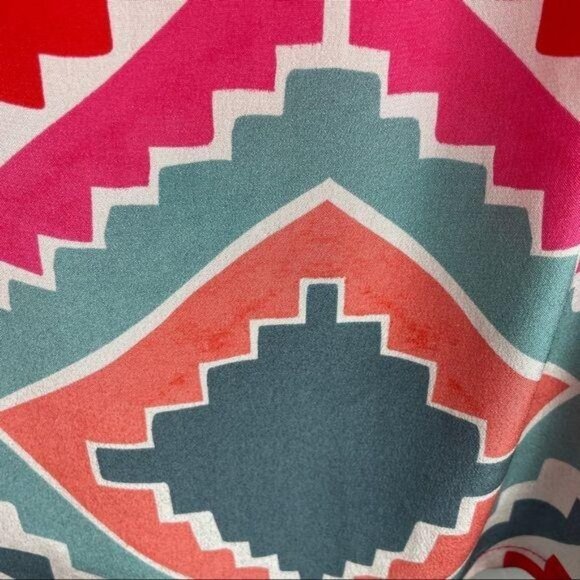 Myne 100% Silk Aztec Printed Mini Sheath Dress in Pink Red Women's Size Small - Picture 6 of 15